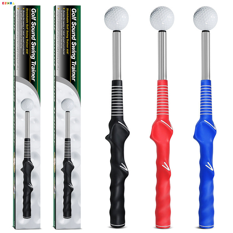 Telescopic golf swing simulator training tool for perfecting golf swings, lightweight and portable design.