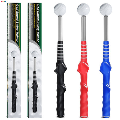 Telescopic golf swing simulator training tool for perfecting golf swings, lightweight and portable design.