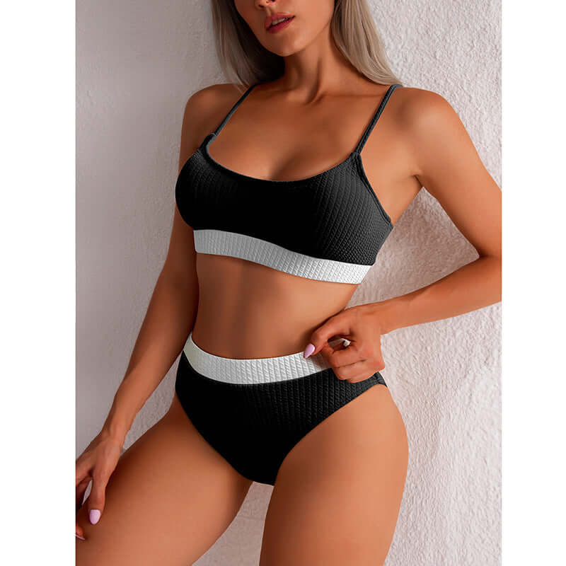 Women's High Waist Push Up Ribbed Bikini Set High Cut