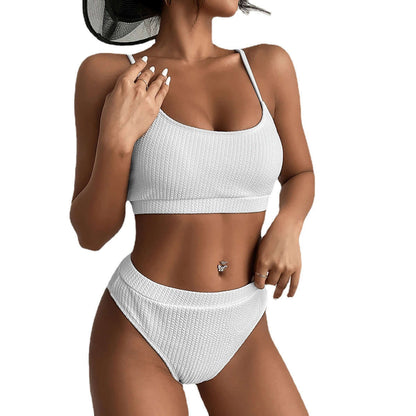 Women's High Waist Push Up Ribbed Bikini Set High Cut