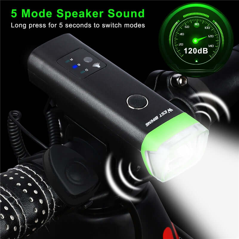 Intelligent Bicycle Headlight Horn USB Rechargeable LED Lamp