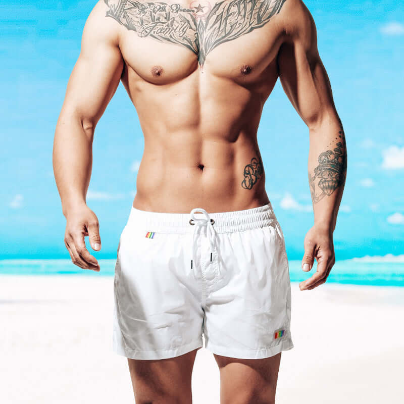 Men's Rainbow Print Swim Shorts - Quick-Dry Summer Trunks