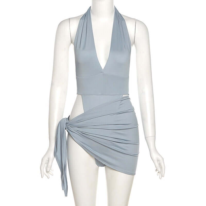 Women's Gray-Blue Two-Piece Swimsuit Casual Sleeveless