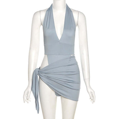 Women's Gray-Blue Two-Piece Swimsuit Casual Sleeveless