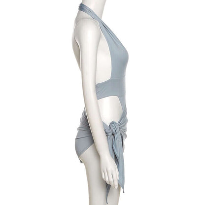 Women's Gray-Blue Two-Piece Swimsuit Casual Sleeveless