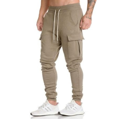 Men's Cargo Joggers in khaki color, featuring tapered fit and elasticated waistband, perfect for casual outings.