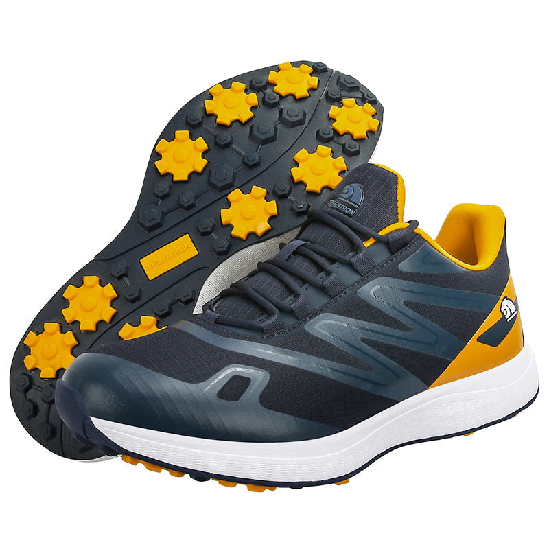 Breathable men's golf sneakers featuring a mesh upper and traction-focused outsole for maximum performance.