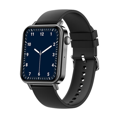 Smart watch heart rate tracking with black strap and sleek design, offering modern fitness tracking features.