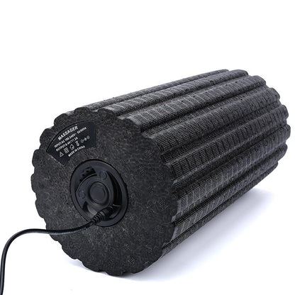 4-Speed Vibrating Foam Roller with textured surface and control panel for enhanced muscle recovery.