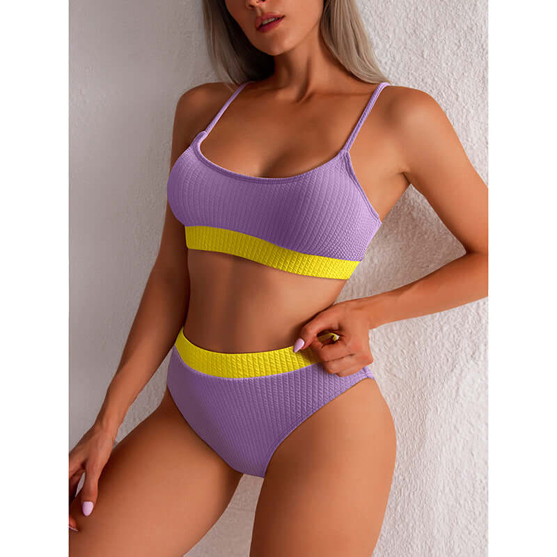 Women's High Waist Push Up Ribbed Bikini Set High Cut