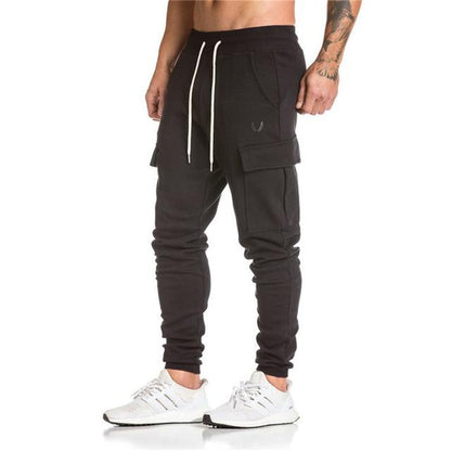 Men's Cargo Joggers in black with elastic waistband and pockets, perfect for casual or active wear.