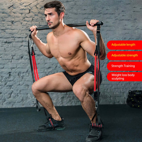 Resistance Band Workout Trainer Bar Home Gym Fitness Pilates