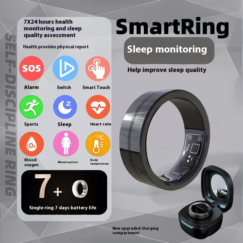Smart ring health tracker with sleep monitoring features and multi-functional health assessment capabilities.