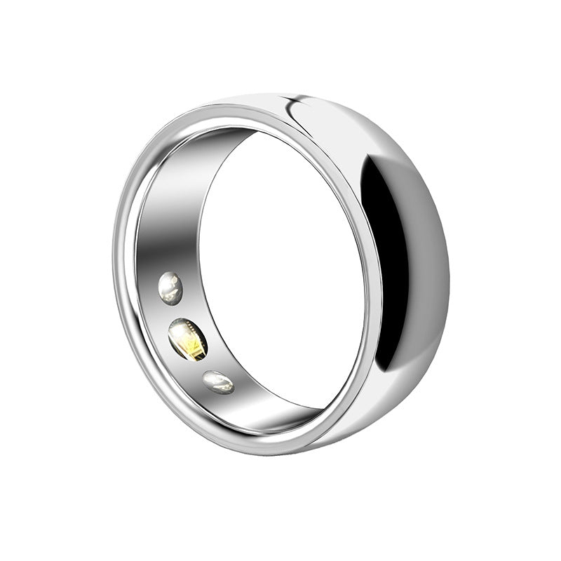 Health Emotion Management Smart Ring made of solid-color metal with sensors for tracking emotional wellbeing.