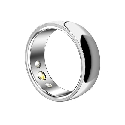 Health Emotion Management Smart Ring made of solid-color metal with sensors for tracking emotional wellbeing.