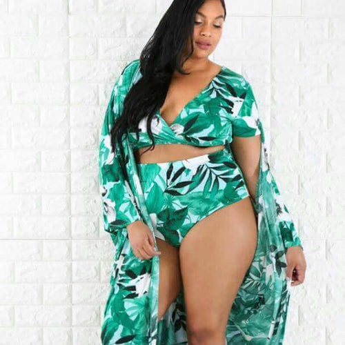 Women's Plus Size Split Swimsuit with Veil - Nylon Swimwear