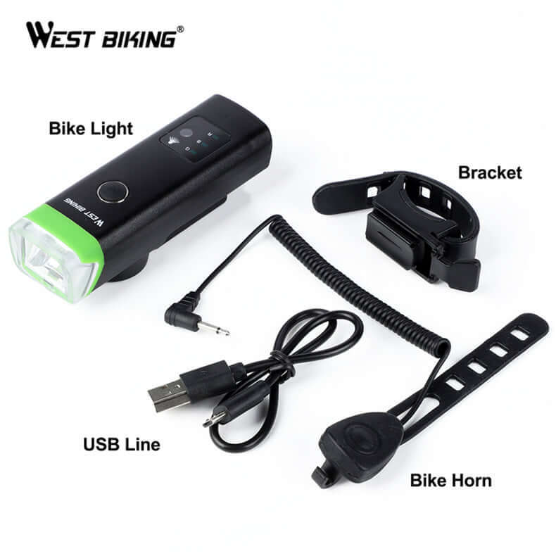 Intelligent Bicycle Headlight Horn USB Rechargeable LED Lamp