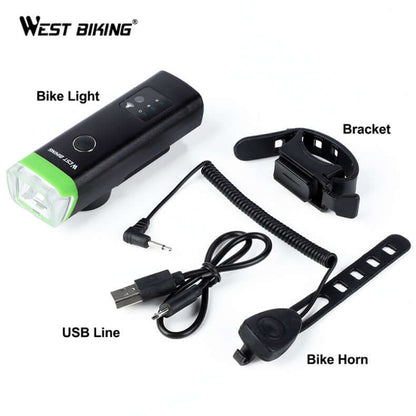 Intelligent Bicycle Headlight Horn USB Rechargeable LED Lamp