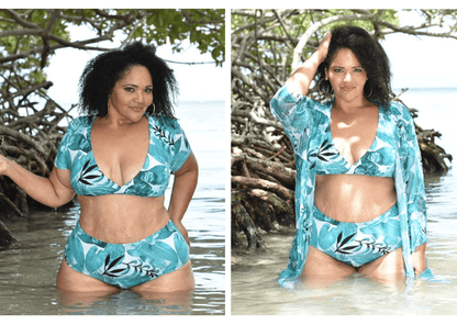 Women's Plus Size Split Swimsuit with Veil - Nylon Swimwear