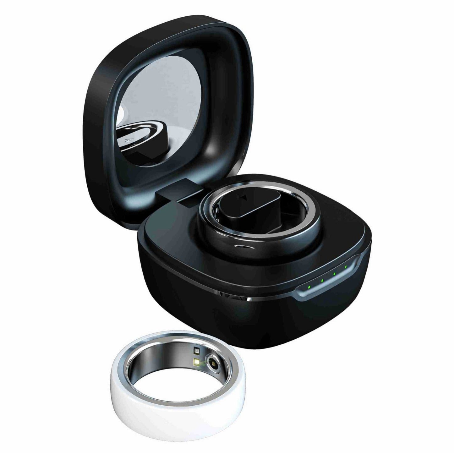Smart Ring Sports Health Heart Rate Blood Oxygen in a charging case, showcasing innovative fitness tracking technology.