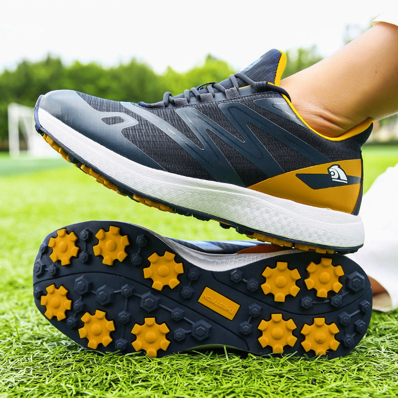 breathable men's golf sneakers featuring a mesh upper and traction outsole for stability on the golf course.
