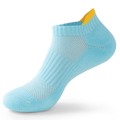 Women's Performance Running Socks in vibrant blue with yellow accents, designed for comfort and durability.