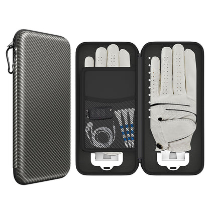 Double glove bag with two brackets for marking storage, showcasing organized golf gloves and accessories.