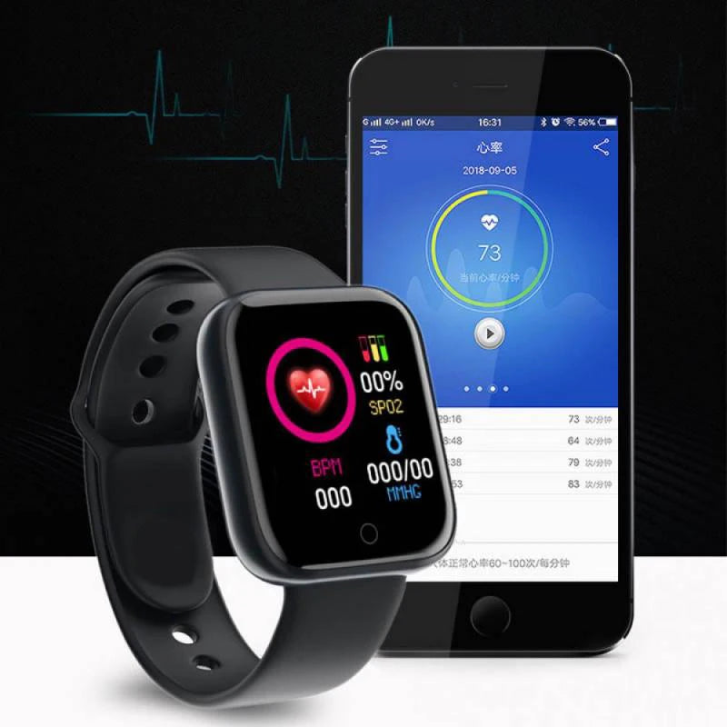 Multifunctional smart watch for fitness displayed with smartphone showing health tracking features.