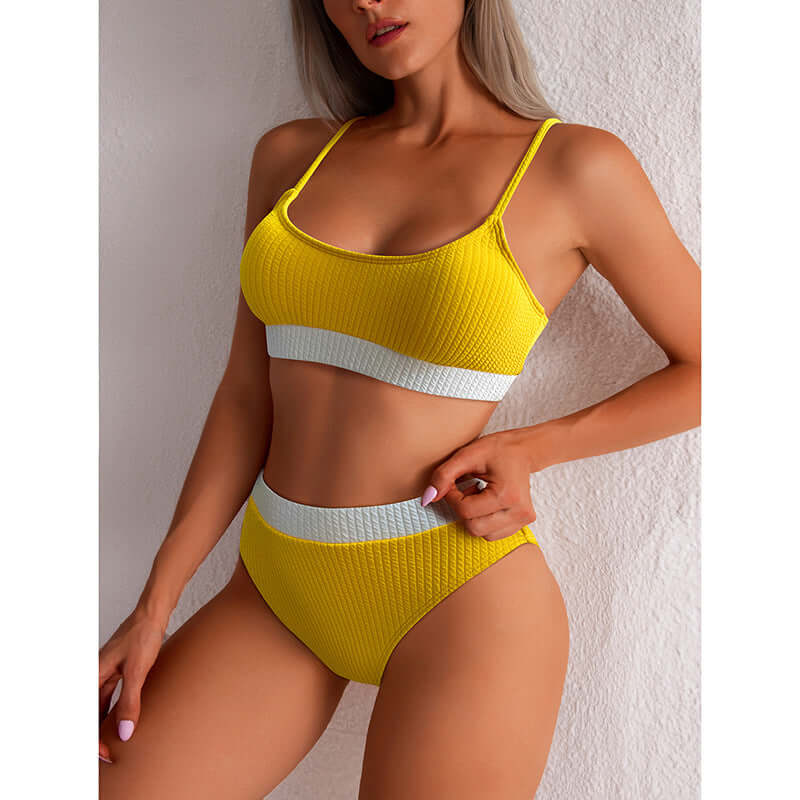 Women's High Waist Push Up Ribbed Bikini Set High Cut