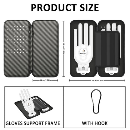 Double glove bag size details showing gloves support frame and hook for easy storage and accessibility.