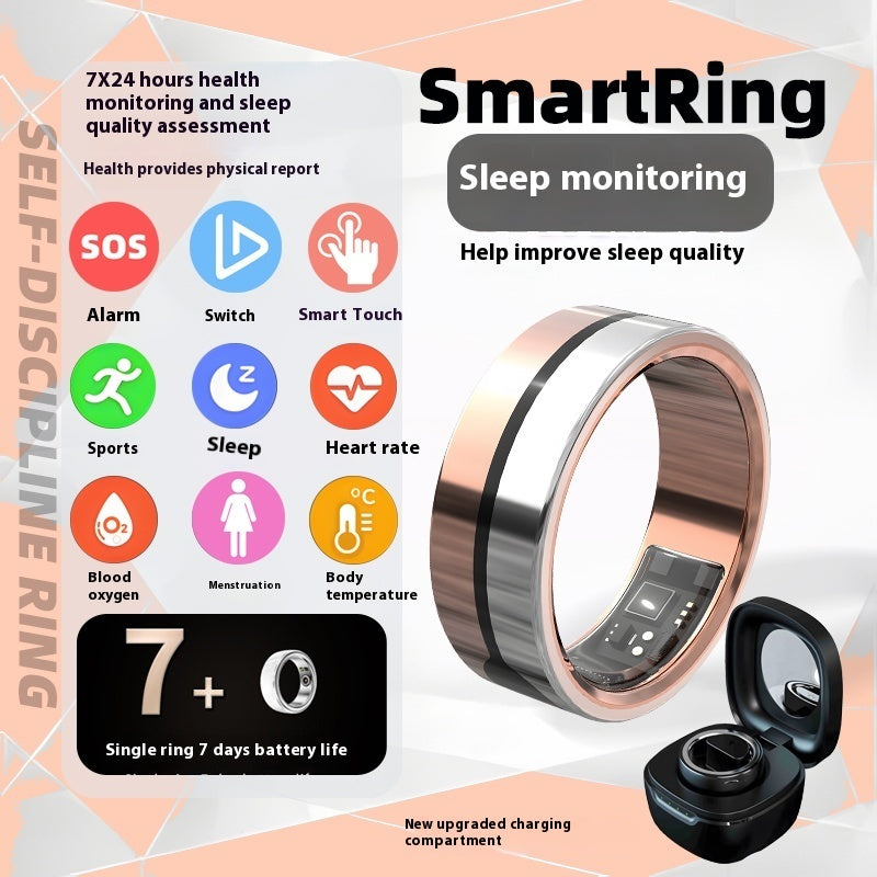 Smart Ring Health Tracker featuring sleep monitoring and health assessment with advanced features for improved wellbeing.