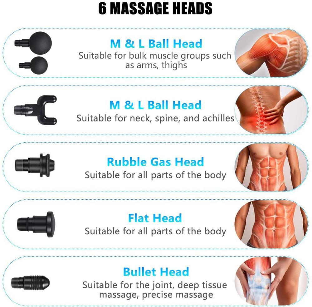Handheld Massager attachments showing 6 massage heads for versatile muscle recovery and therapy.